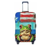 JTNWEC Housse de bagage de voyage avec drapeau de Porto Rico - Motif grenouille et palmiers - Protection élastique pour valise, Noir/blanc, XL( Fit 29-32 Inch Luggage)