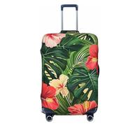 JTNWEC Housse de bagage de voyage avec feuilles de végétation avec imprimé fleurs d'hibiscus - Protection élastique pour valise, Noir/blanc, XL( Fit 29-32 Inch Luggage)