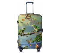 JTNWEC Housse de bagage de voyage avec imprimé de nombreuses grenouilles chantant sur les branches et papillons - Protection élastique pour valise, Noir/blanc, XL( Fit 29-32 Inch Luggage)