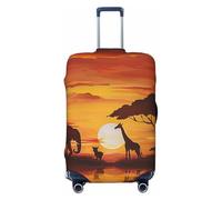 JTNWEC Housse de bagage de voyage avec imprimé éléphant et girafe dans le coucher du soleil - Protection élastique pour valise, personnalisation, Noir/blanc, L( Fit 25-28 Inch Luggage)