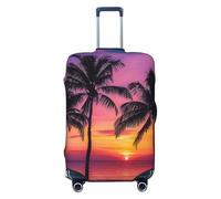 JTNWEC Housse de bagage de voyage avec imprimé silhouette de palmiers au coucher du soleil - Protection élastique pour valise, Noir/blanc, L( Fit 25-28 Inch Luggage)