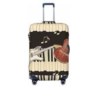 JTNWEC Housse de bagage de voyage avec motif imprimé guitare piano - Protection élastique pour valise, Noir/blanc, S( Fit 18-21 Inch Luggage)