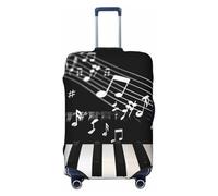 JTNWEC Housse de bagage de voyage avec touches de piano avec notes de musique imprimées - Protection élastique pour valise, Noir/blanc, S( Fit 18-21 Inch Luggage)