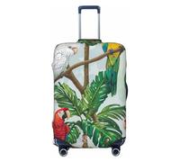 JTNWEC Housse de protection élastique pour valise, motif perroquet, oiseaux et arbres tropicaux, Noir/blanc, L( Fit 25-28 Inch Luggage)