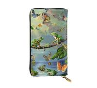 JTNWEC Portefeuille en cuir pour femme - Beaucoup de grenouilles chantent sur les branches et papillons imprimés porte-monnaie porte-cartes de voyage sac à main pour téléphone portable, noir, taille