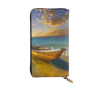 JTNWEC Portefeuille en cuir pour femme - Motif bateau, plage, lever du soleil, imprimé nautique, porte-monnaie, porte-cartes de voyage, sac à main pour téléphone portable, noir, taille unique,