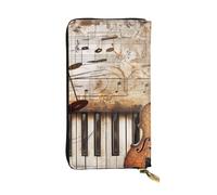 JTNWEC Portefeuille en cuir pour femme - Piano, violon, notes de musique, imprimé notes de musique, porte-monnaie, porte-cartes de voyage, sac à main pour téléphone portable, noir, taille unique,