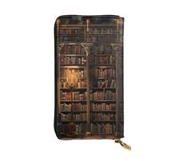 JTNWEC Portefeuille en cuir pour femme - Porte-monnaie avec fermeture éclair - Motif bibliothèque mystérieuse - Porte-monnaie de voyage - Sac à main pour téléphone portable, noir, One Size, Moderne