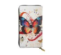 JTNWEC Portefeuille en cuir pour femme - Porte-monnaie avec fermeture éclair pour téléphone portable, motif papillon musical, noir, taille unique, moderne, Noir/blanc, One Size, Moderne