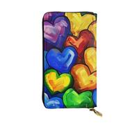 JTNWEC Portefeuille en cuir pour femme - Porte-monnaie avec fermeture éclair pour téléphone portable, motif cœurs, couleur arc-en-ciel, noir, taille unique, moderne, Noir/blanc, One Size, Moderne