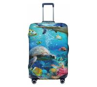 JTNWEC Sea Tropical Fish Turtle Print Travel Bagages Cover - Personnaliser élastique Valise Protector, Noir/blanc, S( Fit 18-21 Inch Luggage)