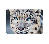 JTNWEC Tapis de bienvenue doux avec imprimé léopard des neiges aux yeux bleus 40,6 x 61 cm, tapis d'entrée antidérapant pour la cuisine et la salle de bain