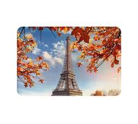 JTNWEC Tapis de bienvenue doux et antidérapant Motif Tour Eiffel et feuilles 40,6 x 61 cm