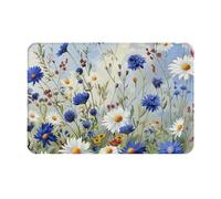 JTNWEC Tapis de bienvenue doux imprimé fleurs sauvages et bleuets marguerites 40,6 x 61 cm, tapis d'entrée antidérapant pour cuisine et salle de bain
