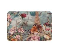 JTNWEC Tapis de bienvenue doux imprimé Tour Eiffel de Paris, 40,6 x 61 cm, tapis d'entrée antidérapant pour la cuisine et la salle de bain