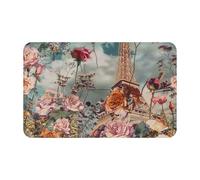 JTNWEC Tapis de porte imprimé fleur Paris Tour Eiffel doux tapis de bienvenue antidérapant tapis de sol pour cuisine salle de bain 49,5 x 80 cm