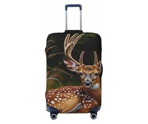 JTNWEC Whitetail Deer Fawn in Wilderness Print Housse de bagage de voyage élastique personnalisable, Noir/blanc, M( Fit 22-24 Inch Luggage)