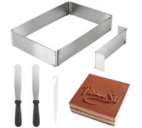 JTOOYS Cadre de cuisson rectangulaire réglable en acier inoxydable avec séparateur et spatule - Moule à gâteau carré extensible pour gâteaux superposés