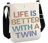 JTOUK Cadeau d'amour pour frères et sœurs - Cadeau d'annonce de grossesse jumeaux et maman - La vie est meilleure avec un sac à bandoulière double, Avec un double Cb EU, 8.27 Inches ×6.5 Inches × 0.79