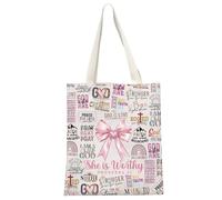 JTOUK Cadeau religieux chrétien avec verset de la Bible chrétienne Cadeau « She Is Worthy Proverbs » 31 Sac fourre-tout chrétien, Proverbs 31 Tote EU, 13.78 inch x 15.75 inch, Large