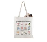 JTOUK Living with Endometriosis Sac fourre-tout pour sensibilisation à l'endométriose Cadeau Utérus Merch, Sac fourre-tout pour endométriose, 13.78 inch x 15.75 inch, Large