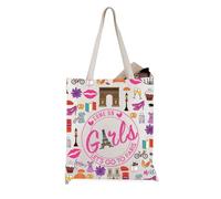 JTOUK Sac fourre-tout en toile avec inscription « Come On Let's Go To Paris Girls Trip », Aller à Paris Tote Eu, 13.78 inch x 14.96 inch, Large