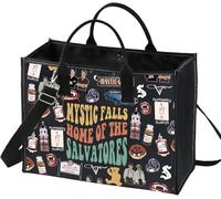 JTOUK Sac fourre-tout en toile inspiré de l'émission télévisée Vampire Fandom Cadeau TV Merchandising Mystic Falls, Mystic Falls Lt Eu, 14.96”* 6.7”* 11.81” ,Large