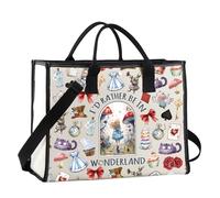 JTOUK Sac fourre-tout en toile inspiré du film de dessin animé magique Alice pour fans d'Alice avec inscription « I'D Rather Be In Wonderland Fairy Tale », Au pays des merveilles Lt Eu, 14.96”* 6.7