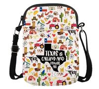 JTOUK Texas Travel Gift Texas Lone Star State Gift Bachelorette Party Favor Texas Is Calling And I Must Go Sac à bandoulière de voyage, Texas appelle Cr Eu, 5.91 Inches ×8.27 Inches