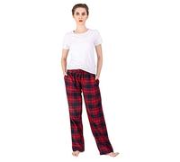 JTPW Women's 100% Cotton Flannel Sleep Pajama Pants with Pockets (Navy RED Plaid, XL)