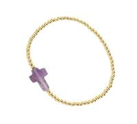 JTQYFI Bracelet élastique orné de perles dorées et croisé - Idéal pour les adultes et les rassemblements religieux - Bijou spirituel, taille unique, comme décrit