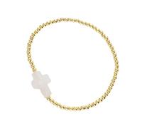 JTQYFI Bracelet élastique orné de perles dorées et croisé - Idéal pour les adultes et les rassemblements religieux - Bijou spirituel, taille unique, comme décrit