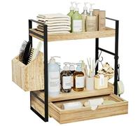 JTQYFI Étagère de table multifonction en bois avec paniers latéraux, parfaite pour les petits chariots de douche