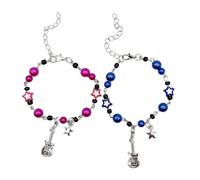 JTQYFI Lot de 2 bracelets à breloques en forme d'étoile pour guitares - Bracelet de perles simple - Bijou de déclaration - Bracelet réglable - Accessoires de couple uniques - Bijoux pour femmes et