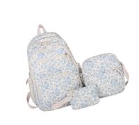 JTQYFI Lot de 3 sacs à dos d'écolier avec trousse à crayons, sacs à livres légers pour filles, jolis sacs à livres pour femmes, voyages, cartables, cadeaux pour filles, bleu