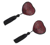 JTQYFI Strass en forme de cœur Cache-tétons Femmes Fête Pâtes à tétons Autocollants de poitrine Autocollants réutilisables Coussinets de soutien-gorge avec pompons Costume de danse Pasties, rouge