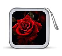 JTREHY Étui de rangement pour 40 feuilles de rangement pour CD, DVD, CD, DVD, voiture, maison, bureau, disque de jeux, musique audio, Motif roses - Rouge, 6.1*6.1*1.8 IN