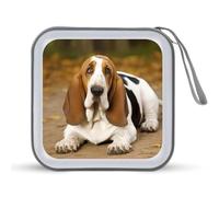 JTREHY Étui de rangement pour CD, 40 feuilles, imprimé Basset Hound - Portable - Fermeture éclair - Grande capacité - Pour voiture, maison, bureau, disques de jeux, musique audio, Basset Hound,