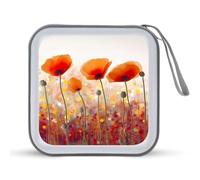 JTREHY Étui de rangement pour CD, 40 feuilles, imprimé fleurs de coquelicot rouge, portable, fermeture éclair, étui CD DVD grande capacité pour voiture, maison, bureau, disque de jeux, musique audio,