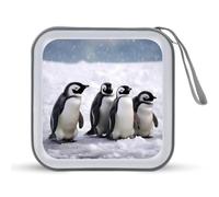 JTREHY Étui de rangement pour CD, 40 feuilles, motif pingouins avec neige, portable, fermeture éclair, grande capacité pour voiture, maison, bureau, disque de jeux, musique audio, Jeunes pingouins