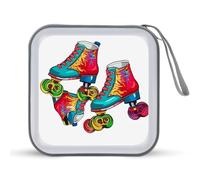 JTREHY Étui de rangement pour CD, 40 feuilles, patins à roulettes colorés, imprimé portable, fermeture éclair, étui CD DVD grande capacité pour voiture, maison, bureau, disque de jeux, musique audio,