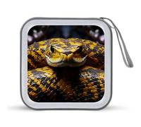 JTREHY Étui de rangement pour CD de 40 feuilles, imprimé serpent jaune, portable avec fermeture éclair pour CD, DVD, voiture, maison, bureau, disque de jeux, musique audio, Jaune/serpent, 6.1*6.1*1.8