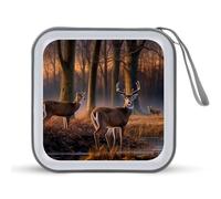 JTREHY Étui de rangement pour CD de 40 feuilles, motif cerfs sauvages et animaux sauvages imprimés, portable avec fermeture éclair, grande capacité pour voiture, maison, bureau, disque de jeux,