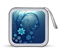 JTREHY Étui de rangement pour CD, DVD, 40 feuilles, motif floral bleu, avec fermeture éclair, grande capacité pour voiture, maison, bureau, disque de jeux, musique audio, Mini tourbillon de fleurs
