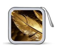 JTREHY Étui de rangement pour CD, DVD, 40 feuilles, plumes dorées, imprimé plumes dorées, étui portable à fermeture éclair, grande capacité pour voiture, maison, bureau, disque de jeux, musique audio,