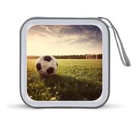 JTREHY Étui de rangement pour CD, DVD, ballon de football sur un terrain imprimé portable avec fermeture éclair, grande capacité pour voiture, maison, bureau, disque de jeux, musique audio, Ballon de