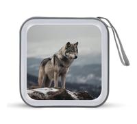 JTREHY Étui de rangement pour CD, DVD et CD de grande capacité, imprimé loup sur la montagne, portable, fermeture éclair, pour voiture, maison, bureau, disque de jeux, musique audio, Loup sur la