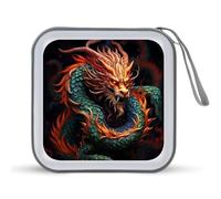 JTREHY Étui de rangement pour CD, DVD, grande capacité de 40 feuilles, imprimé dragon chinois, portable, fermeture éclair, pour voiture, maison, bureau, disque de jeux, musique audio, Motif dragon,