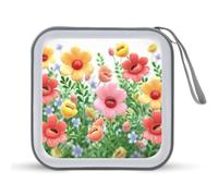 JTREHY Étui de rangement pour CD, DVD, grande capacité de 40 feuilles, imprimé floral heureux, portable, fermeture éclair, pour voiture, maison, bureau, disque de jeux, musique audio, Fleur heureuse,