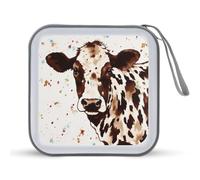 JTREHY Étui de rangement pour CD, DVD, grande capacité de 40 feuilles, imprimé vache imprimé portable avec fermeture éclair pour voiture, maison, bureau, disques de jeux, musique audio, Imprimé vache,